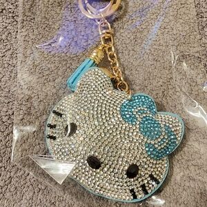 Rhinestone Cat Keychain with Blue Bow